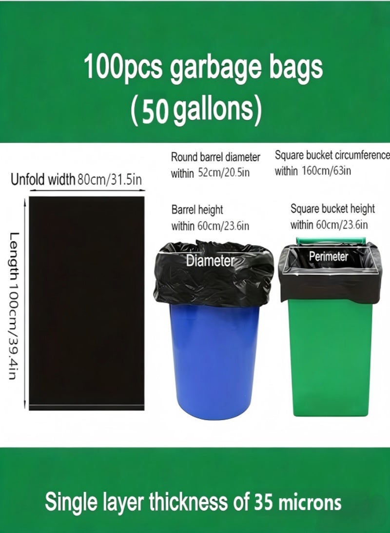 100 قطعة من أكياس القمامة شديدة التحمل، 80*100 سم، أكياس قمامة المطبخ ذات سعة كبيرة، متانة جيدة، لا تسرب الماء، بطانات سلة المهملات لأكياس القمامة. مناسبة للمكاتب المنزلية والفنادق وإدارة الممتلكات والصرف الصحي. (أسود) - Image 2